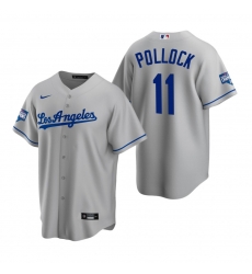 Men Los Angeles Dodgers 11 A J  Pollock Gray 2020 World Series Champions Road Replica Jersey