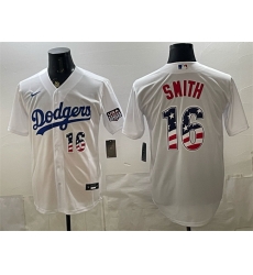 Men Los Angeles Dodgers  16 Will Smith White USA 250 Fourth of July Home Stitched Baseball Jersey