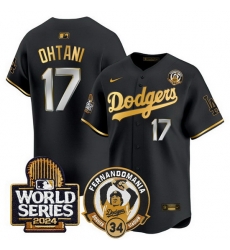 Men Los Angeles Dodgers 17 Shohei Ohtani Black Gold Fernando Valenzuela 2024 World Series Patch Limited Stitched Baseball Jersey Men Los Angeles Dodgers 17 Shohei Ohtani Black Gold Fernando Valenzuela 2024 World Series Patch Limited Stitched Baseball Jersey