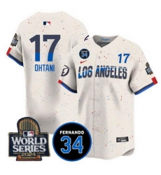 Men Los Angeles Dodgers 17 Shohei Ohtani Cream 2024 World Series With Fernando Memorial Patch City Connect Limited Stitched Baseball Jersey