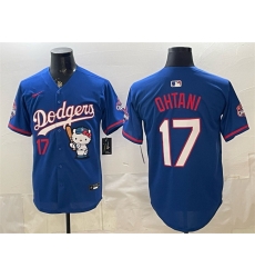 Men Los Angeles Dodgers  17 Shohei Ohtani Royal Hello Kitty Night 2025 World Series Champions Patch Stitched Baseball Jersey
