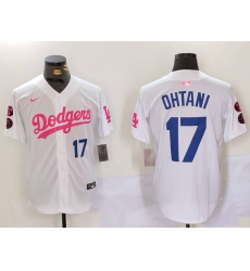 Men Los Angeles Dodgers 17 Shohei Ohtani White Pink Vin  26 Kobe Patch Stitched Baseball Jersey1