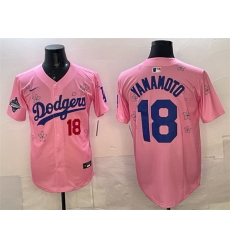 Men Los Angeles Dodgers 18 Yoshinobu Yamamoto Pink 2025 World Series Champions Patch Tokyo Series Limited Stitched Baseball Jersey Men Los Angeles Dodgers 18 Yoshinobu Yamamoto Pink 2025 World Series Champions Patch Tokyo Series Limited Stitched Baseball Jersey