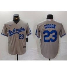 Men Los Angeles Dodgers 23 Kirk Gibson Grey Cool Base Stitched Baseball Jersey 2