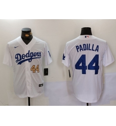 Men Los Angeles Dodgers 44 Vicente Padilla White Cool Base Stitched Baseball Jersey 3