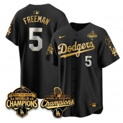 Men Los Angeles Dodgers 5 Freddie Freeman Black Gold 2025 World Series Champions Back to Back With No 34 Patch Limited Stitched Baseball Jersey