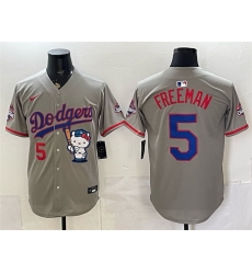 Men Los Angeles Dodgers 5 Freddie Freeman Grey Hello Kitty Night 2025 World Series Champions Patch Stitched Baseball Jersey Men Los Angeles Dodgers 5 Freddie Freeman Grey Hello Kitty Night 2025 World Series Champions Patch Stitched Baseball Jersey