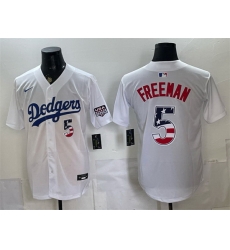 Men Los Angeles Dodgers  5 Freddie Freeman White 250 Fourth of July Home Stitched Baseball Jersey