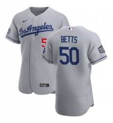 Men Los Angeles Dodgers 50 Mookie Betts Men Nike Gray Road 2020 World Series Bound Flex Base Team MLB Jersey