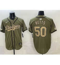 Men Los Angeles Dodgers  50 Mookie Betts Olive 2026 Armed Forces Day Stitched Baseball Jersey
