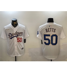 Men Los Angeles Dodgers 50 Mookie Betts White Gold Home Limited Stitched Baseball Jersey