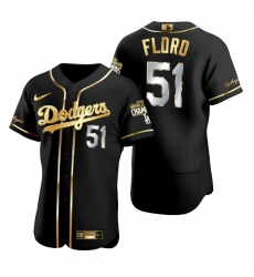 Men Los Angeles Dodgers 51 Dylan Floro Black 2020 World Series Champions Golden Limited Jersey