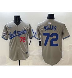 Men Los Angeles Dodgers 72 Miguel Rojas Grey 2025 World Series Champions Patch Limited Stitched Baseball Jersey Men Los Angeles Dodgers 72 Miguel Rojas Grey 2025 World Series Champions Patch Limited Stitched Baseball Jersey