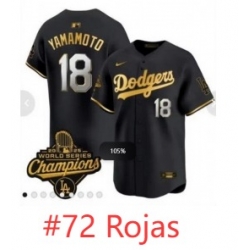 Men Los Angeles Dodgers #72 ROJAS Black 2025 World Series Champions Patch Cool Base Stitched Baseball Jersey