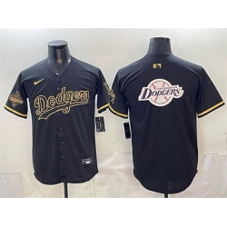 Men Los Angeles Dodgers Team Big Logo Black Gold 2025 World Series Champions Patch Limited Stitched Baseball Jersey