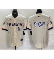 Men Los Angeles Dodgers Team Big Logo Cream Stitched Baseball Jersey 003