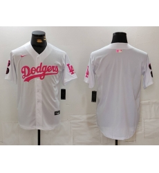 Men Los Angeles Dodgers Team Big Logo White Pink Vin  26 Kobe Patch Stitched Baseball Jersey 3