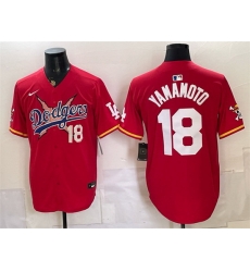 Men Los Angeles Dodgers x One Piece  18 Yoshinobu Yamamoto Red Vapor Premier Limited Stitched Baseball Jersey