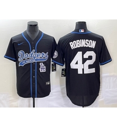 Men's Los Angeles Dodgers #42 Jackie Robinson Black With Patch Cool Base Stitched Baseball Jersey1