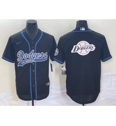 Men's Los Angeles Dodgers Black Team Big Logo With Patch Cool Base Stitched Baseball Jersey