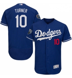 Mens Majestic Los Angeles Dodgers 10 Justin Turner Royal Blue Flexbase Authentic Collection 2018 World Series Jersey