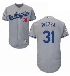 Mens Majestic Los Angeles Dodgers 31 Mike Piazza Authentic Grey Road 2017 World Series Bound Flex Base Jersey