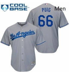 Mens Majestic Los Angeles Dodgers 66 Yasiel Puig Replica Grey Road Cool Base MLB Jersey