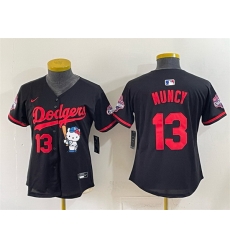 Women Los Angeles Dodgers  13 Max Muncy Black Hello Kitty Night 2025 World Series Champions Patch Stitched Baseball Jersey