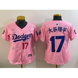 Women Los Angeles Dodgers 17 Shohei Ohtani Pink 2025 Tokyo Series Limited Stitched Baseball Jersey