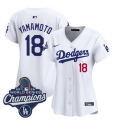Women Los Angeles Dodgers 18  Yoshinobu Yamamoto White 2025 World Series Champions Home Cool Base Stitched Baseball Jersey 