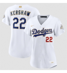 Women Los Angeles Dodgers  22 Clayton Kershaw White 2026 Gold Collection Stadium Stitched Baseball Jersey