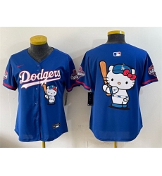 Women Los Angeles Dodgers Team Big Logo Royal Hello Kitty Night 2025 World Series Champions Patch Stitched Baseball Jersey