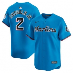 Men Miami Marlins 2 Jazz Chisholm Jr  Blue Limited Stitched Baseball Jersey