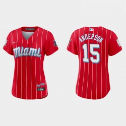 Miami Marlins 15 Brian Anderson Women Nike 2021 City Connect Authentic MLB Jersey Red