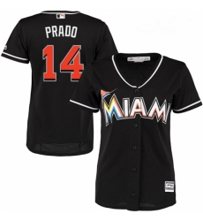 Womens Majestic Miami Marlins 14 Martin Prado Replica Black Alternate 2 Cool Base MLB Jersey