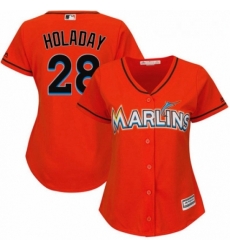 Womens Majestic Miami Marlins 28 Bryan Holaday Authentic Orange Alternate 1 Cool Base MLB Jersey 