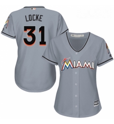 Womens Majestic Miami Marlins 31 Jeff Locke Authentic Grey Road Cool Base MLB Jersey