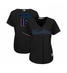 Womens Miami Marlins 18 Neil Walker Replica Black Alternate 2 Cool Base Baseball Jersey 