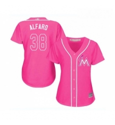 Womens Miami Marlins 38 Jorge Alfaro Replica Pink Fashion Cool Base Baseball Jersey 