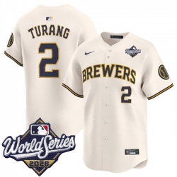 Men Milwaukee Brewers  2 Brice Turang Cream 2026 World Series Limited Stitched Baseball Jersey