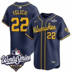 Men Milwaukee Brewers  22 Christian Yelich Navy 2026 World Series Alternate Limited Stitched Baseball Jersey