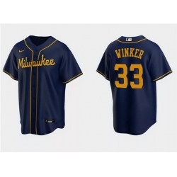 Men Milwaukee Brewers 33 Jesse Winker Navy Cool Base Stitched Jersey