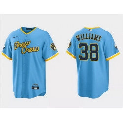 Men Milwaukee Brewers 38 Devin Williams Powder Blue 2022 City Connect Cool Base Stitched Jersey