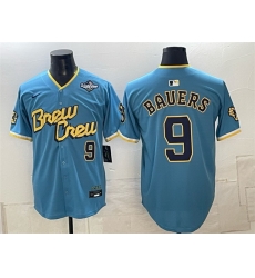 Men Milwaukee Brewers 9 Bob Uecker Powder Blue 2026 World Series City Connect Limited Stitched Baseball Jersey Men Milwaukee Brewers 9 Bob Uecker Powder Blue 2026 World Series City Connect Limited Stitched Baseball Jersey