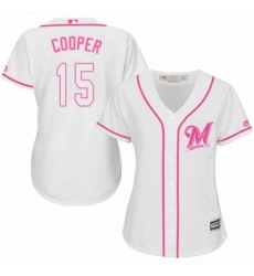 Womens Majestic Milwaukee Brewers 15 Cecil Cooper Authentic White Fashion Cool Base MLB Jersey 