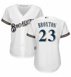 Womens Majestic Milwaukee Brewers 23 Keon Broxton Authentic Navy Blue Alternate Cool Base MLB Jersey 