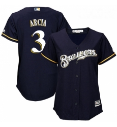 Womens Majestic Milwaukee Brewers 3 Orlando Arcia Authentic Navy Blue Alternate Cool Base MLB Jersey