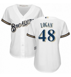 Womens Majestic Milwaukee Brewers 48 Boone Logan Authentic Navy Blue Alternate Cool Base MLB Jersey 