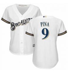 Womens Majestic Milwaukee Brewers 9 Manny Pina Replica Navy Blue Alternate Cool Base MLB Jersey 