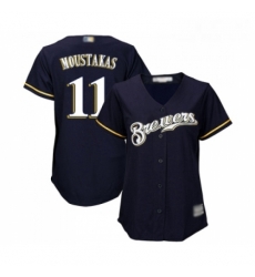 Womens Milwaukee Brewers 11 Mike Moustakas Replica Navy Blue Alternate Cool Base Baseball Jersey 